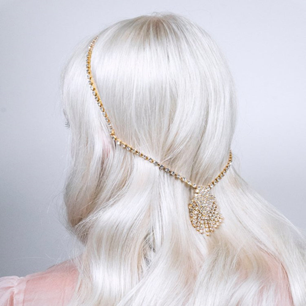 Crystal Hair Chain Headband Gold Silver Bridal Hair Chain